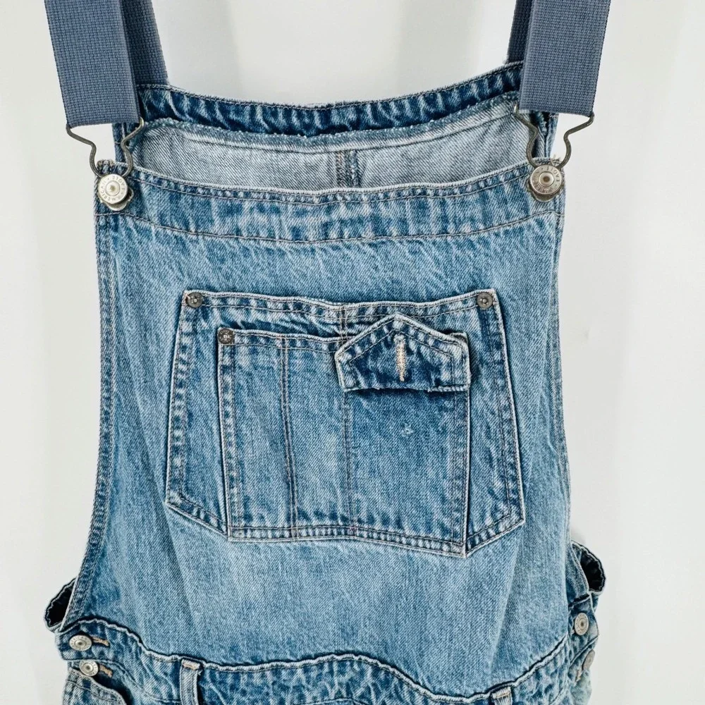 American Eagle‎ 90s Boyfriend Denim Shortalls Size XL Light Wash Distressed - Picture 5 of 10